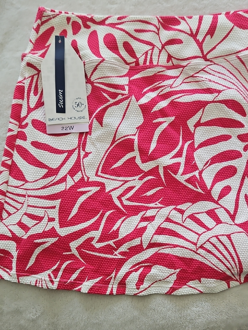 Beach House Plus Swim Skort: Rose/White Leaf Print: Size- 22W